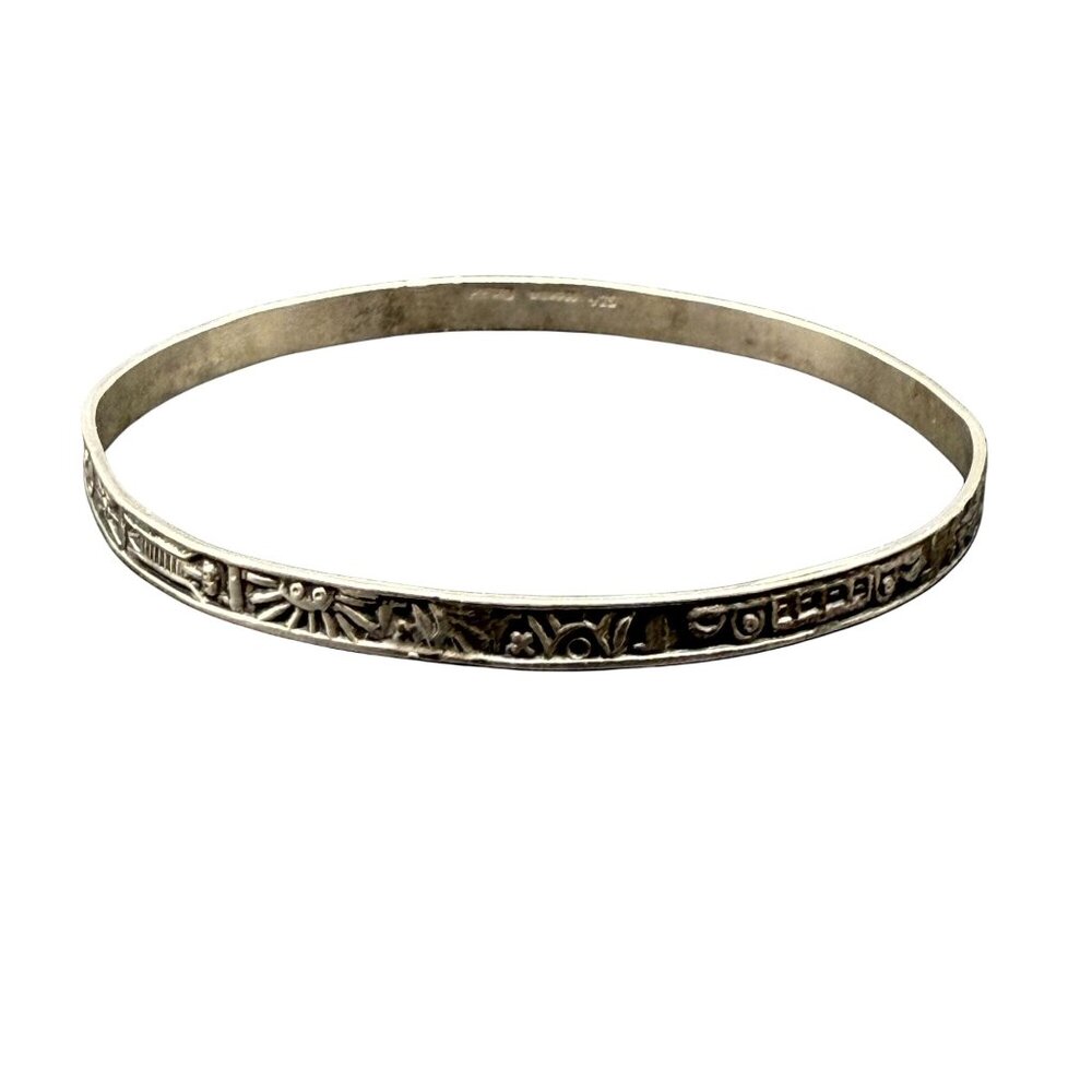 VTG 925 Sterling Silver South American Embossed Bangle Bracelet Timeless